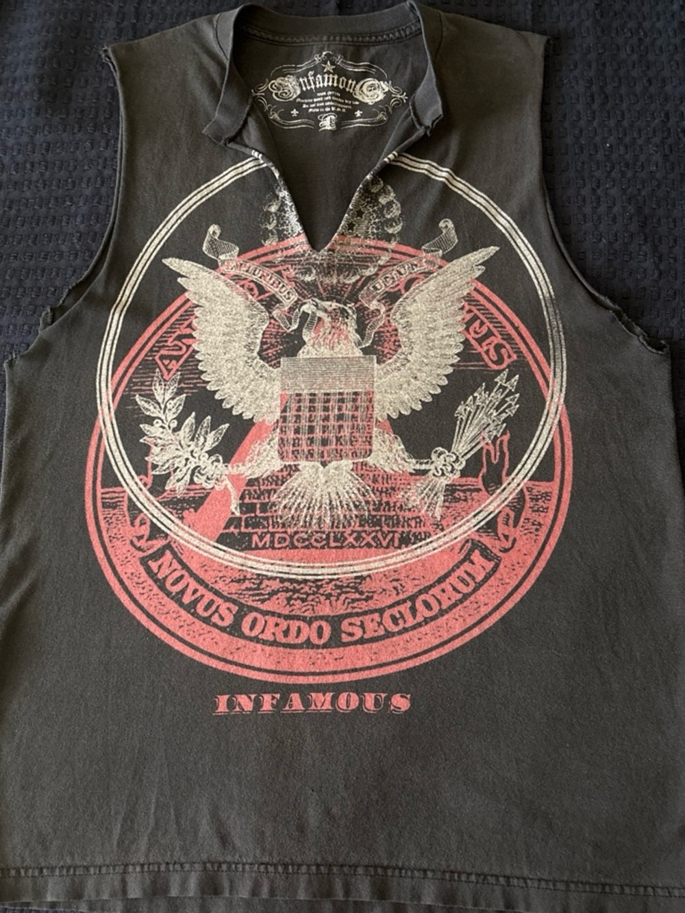 Vintage Affliction Black Tank Top with Red and Cream Eagle Graphic